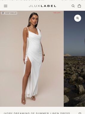 NWT JLUXLABEL White Linen Maxi Dress with Side Ruched Slit